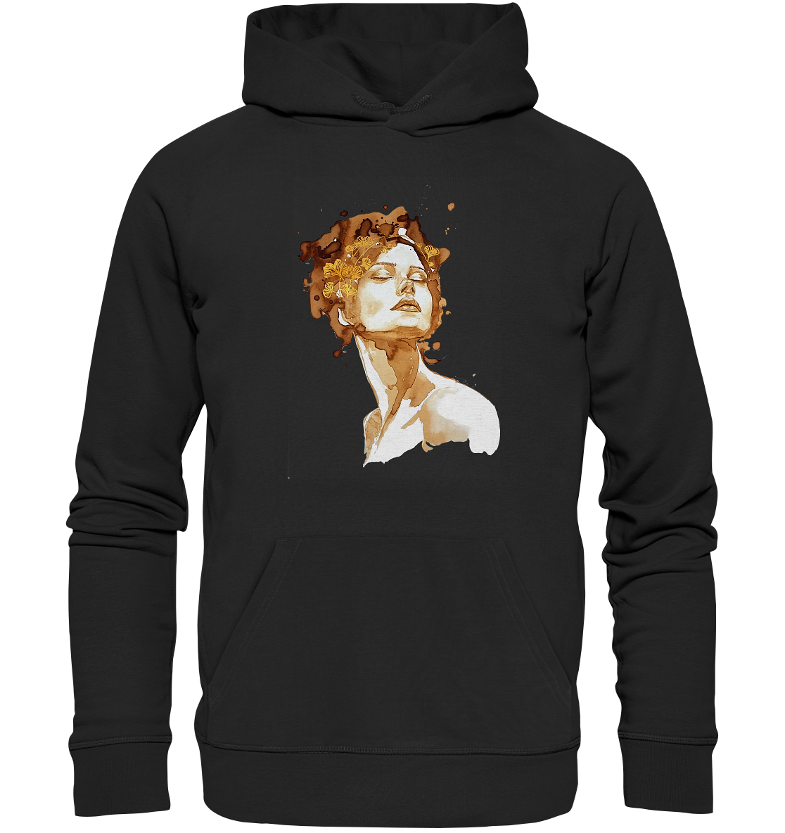 Kaffeemotiv Portrait mit Ginko - Organic Hoodie