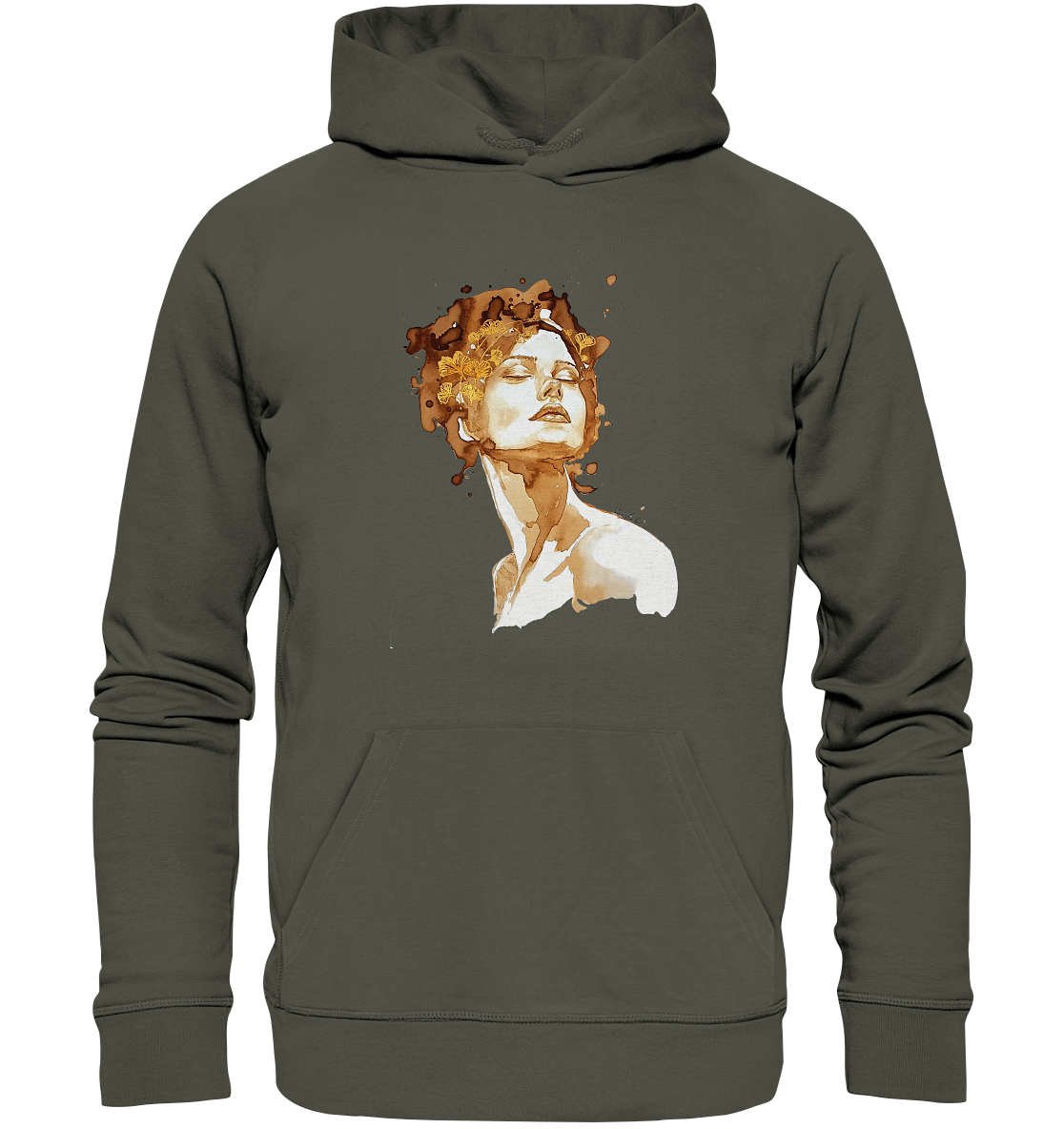 Kaffeemotiv Portrait mit Ginko - Organic Hoodie