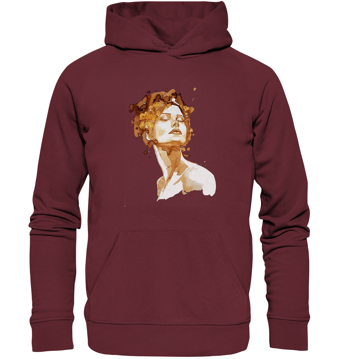 Kaffeemotiv Portrait mit Ginko - Organic Hoodie