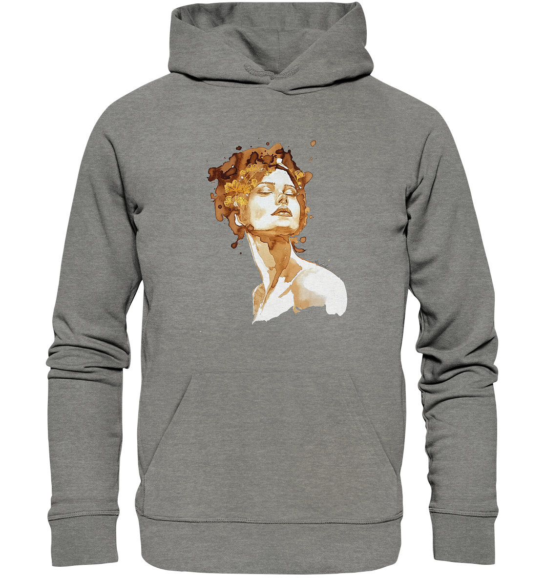 Kaffeemotiv Portrait mit Ginko - Organic Hoodie