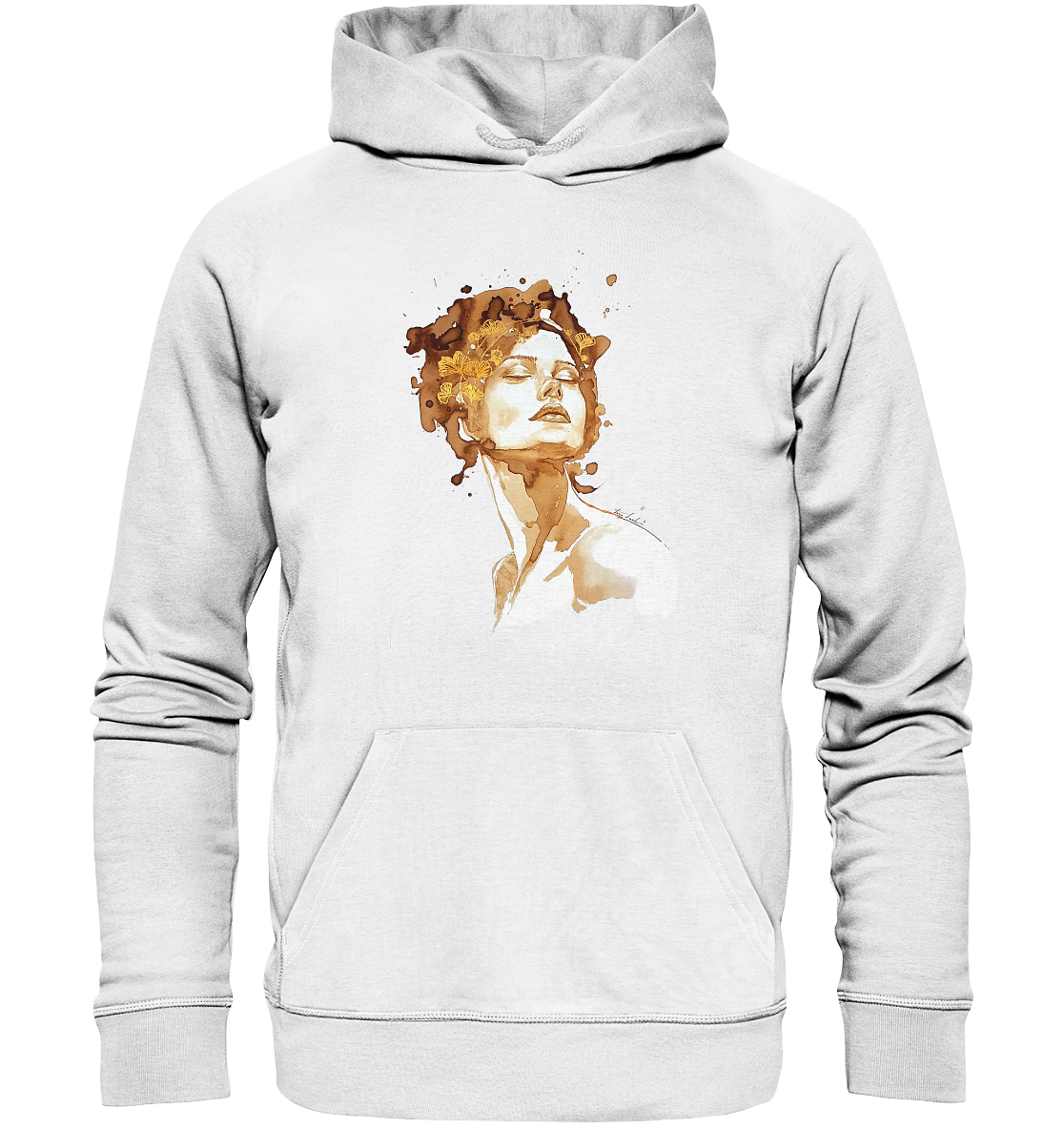 Kaffeemotiv Portrait mit Ginko - Organic Hoodie