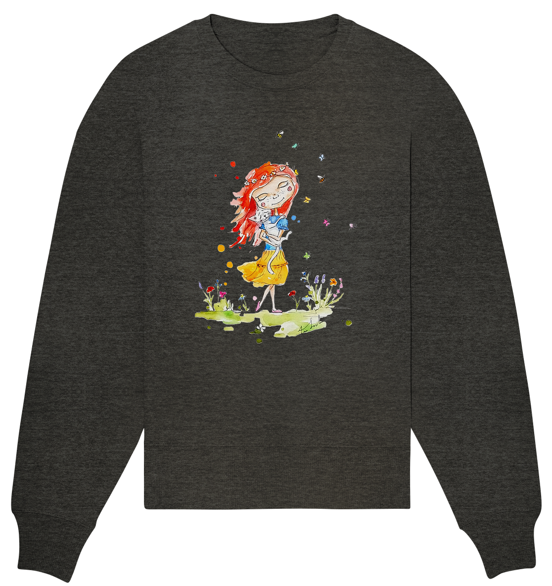 Sommerliches Mädchen mit Katze - Organic Oversize Sweatshirt