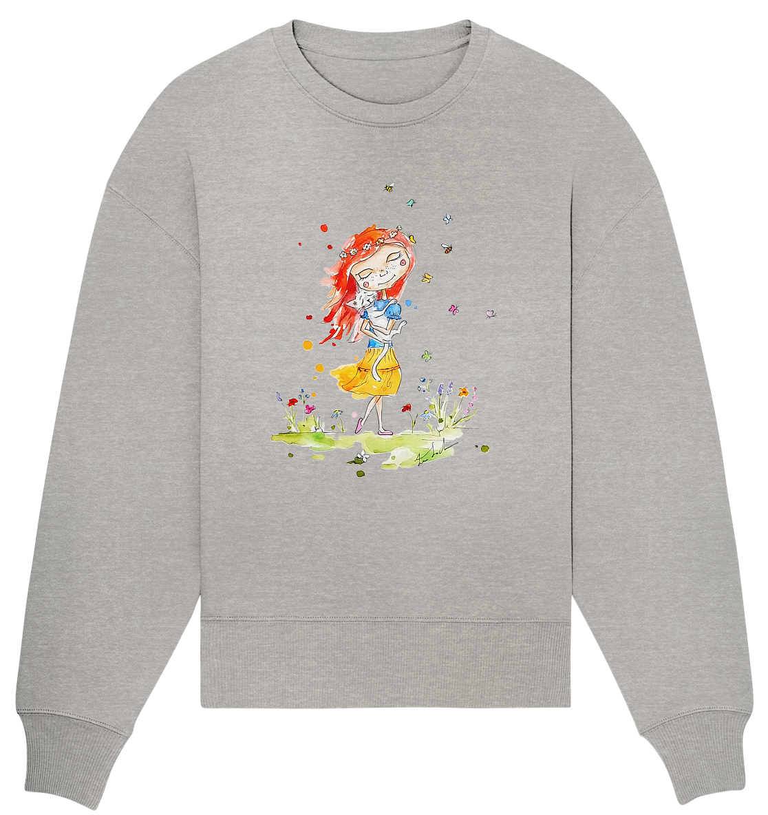 Sommerliches Mädchen mit Katze - Organic Oversize Sweatshirt