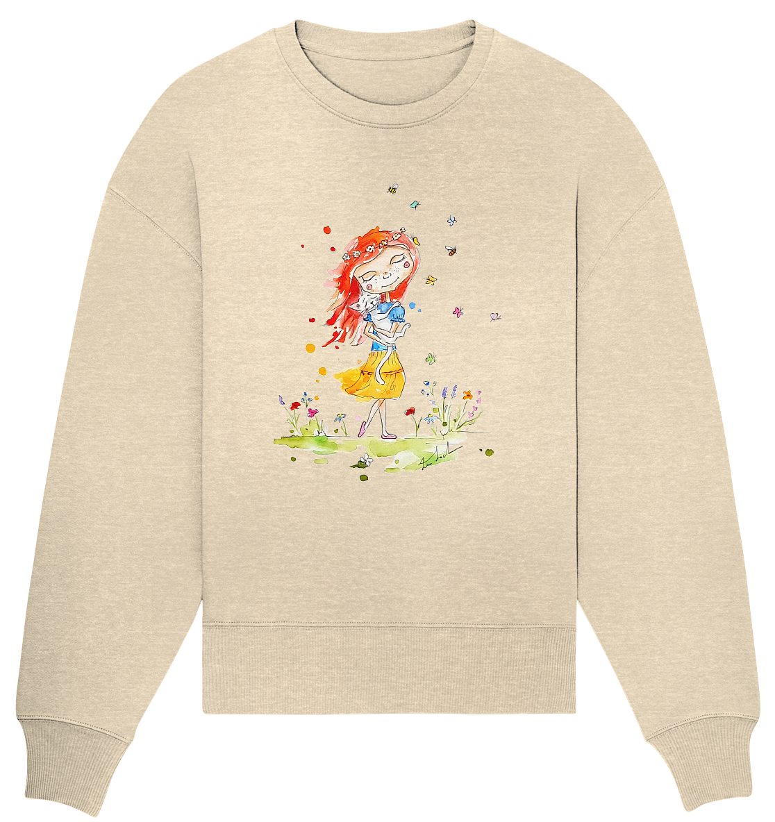 Sommerliches Mädchen mit Katze - Organic Oversize Sweatshirt