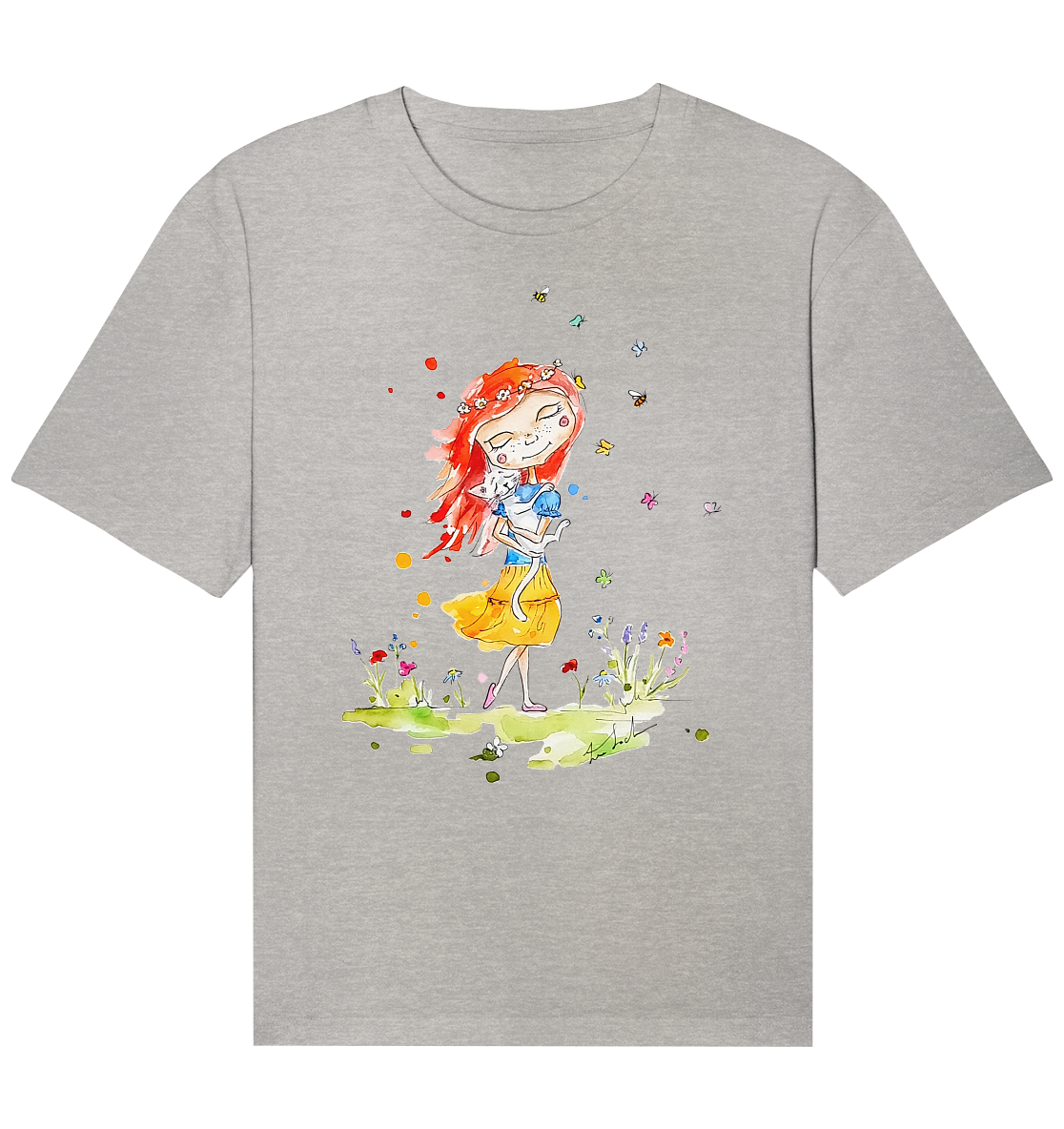 Sommerliches Mädchen mit Katze - Organic Relaxed Shirt