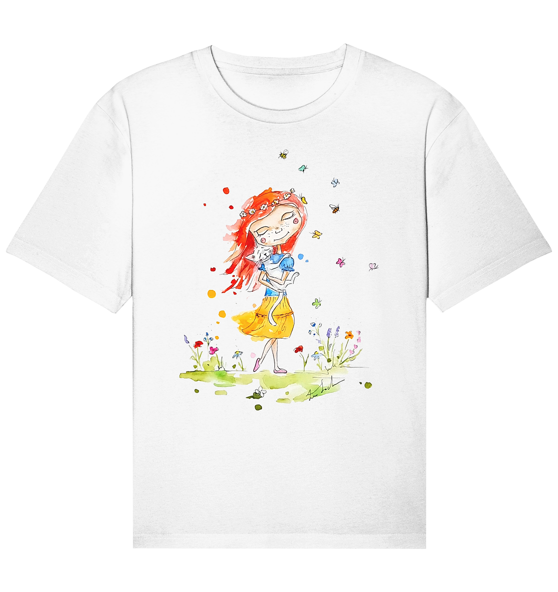 Sommerliches Mädchen mit Katze - Organic Relaxed Shirt