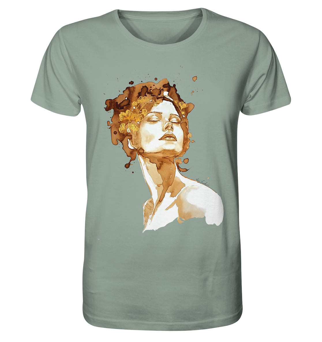 Kaffeemotiv Portrait mit Ginko - Organic Shirt