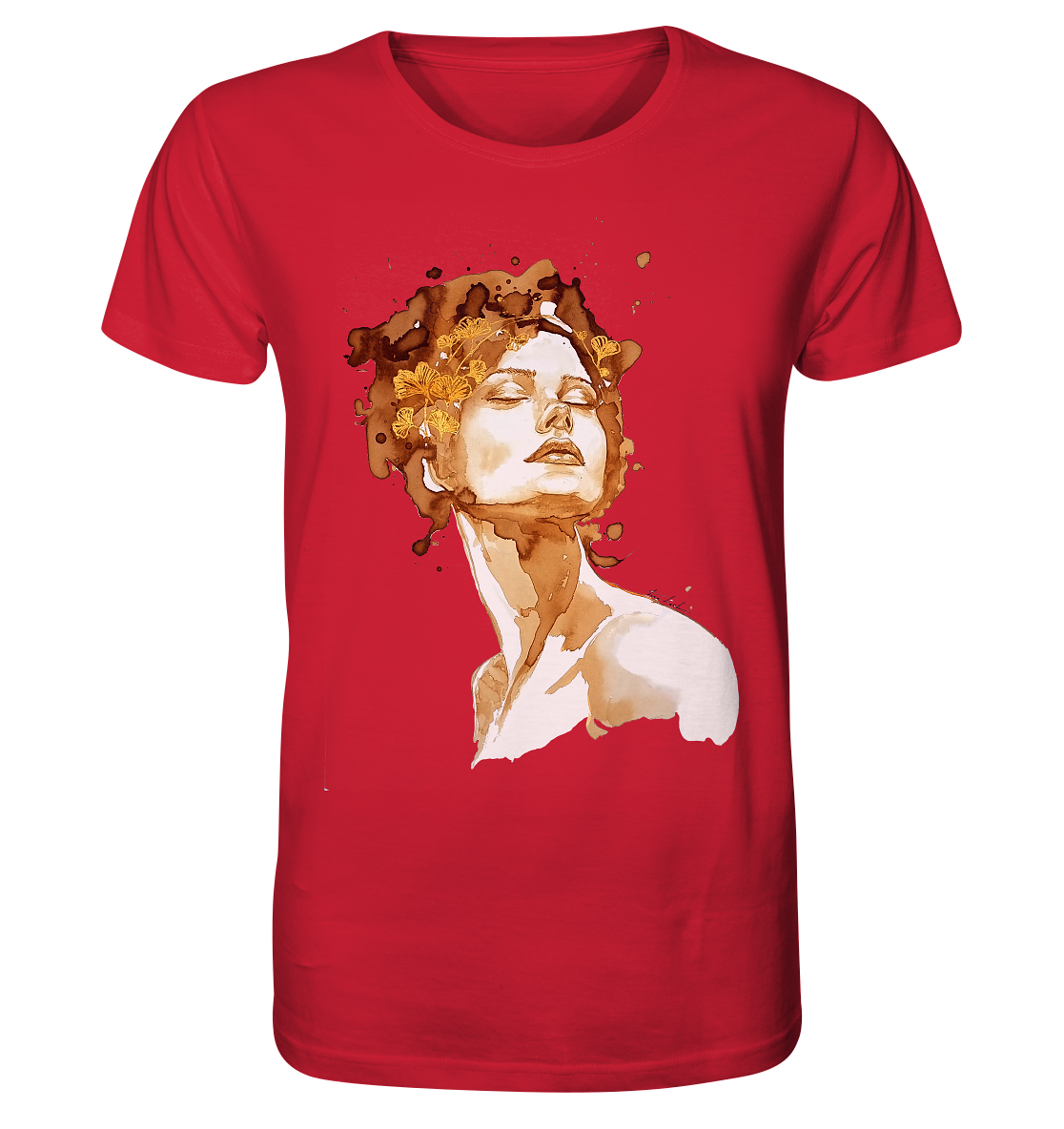 Kaffeemotiv Portrait mit Ginko - Organic Shirt