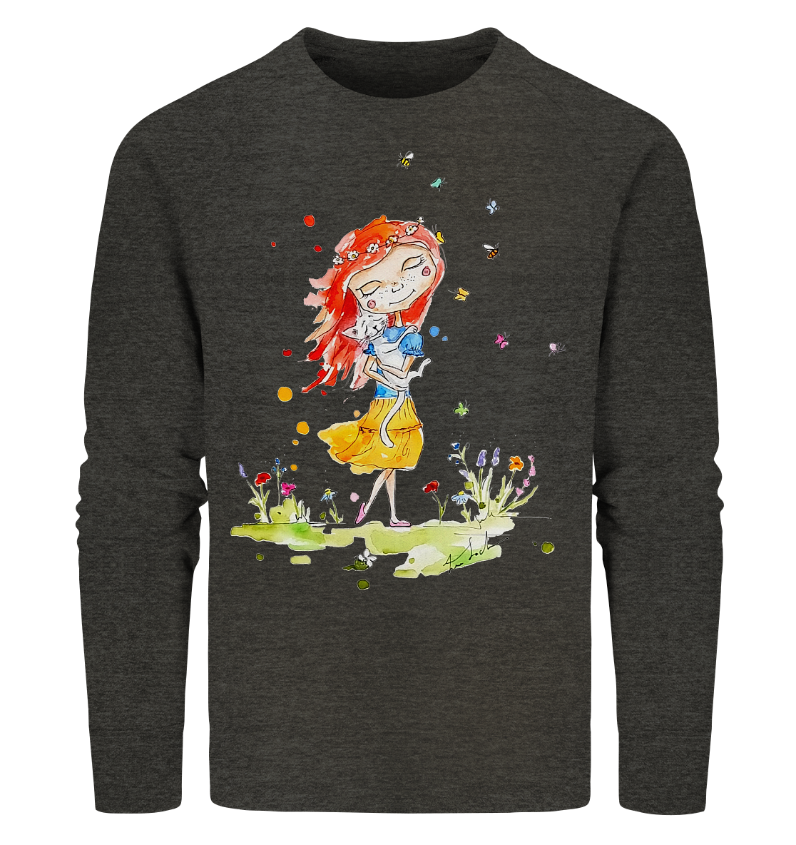 Sommerliches Mädchen mit Katze - Organic Sweatshirt