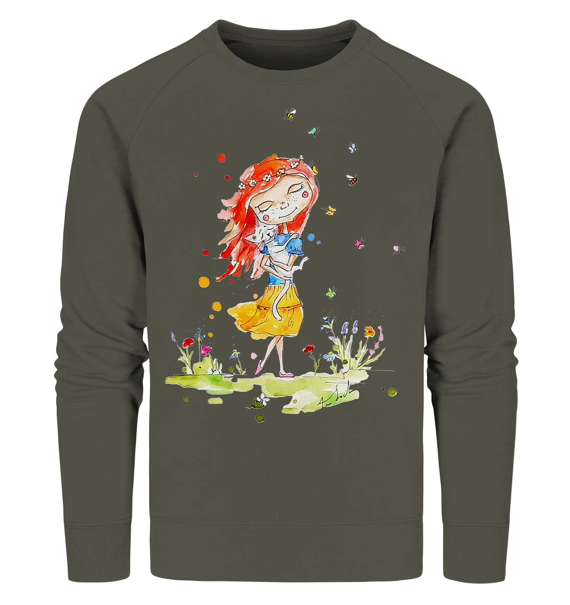 Sommerliches Mädchen mit Katze - Organic Sweatshirt