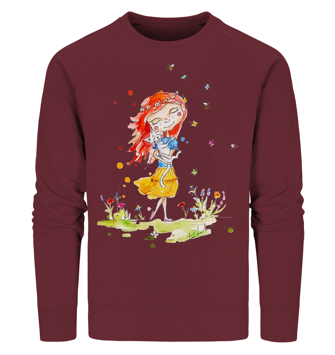 Sommerliches Mädchen mit Katze - Organic Sweatshirt