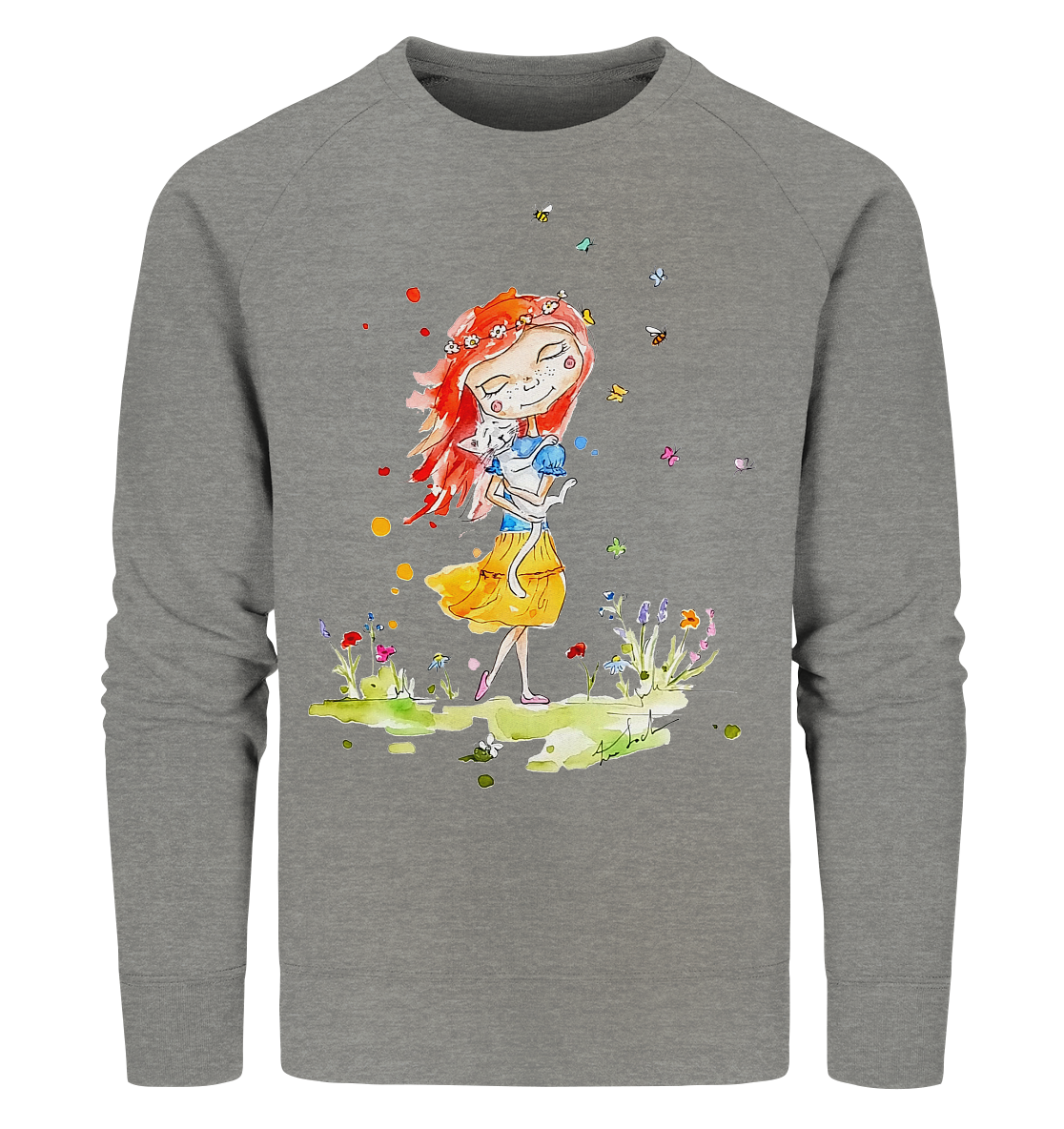 Sommerliches Mädchen mit Katze - Organic Sweatshirt