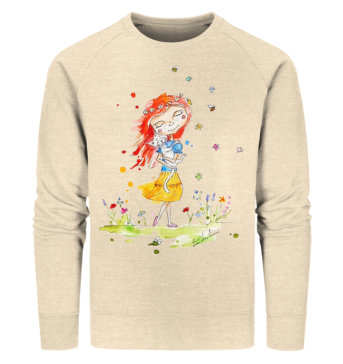 Sommerliches Mädchen mit Katze - Organic Sweatshirt