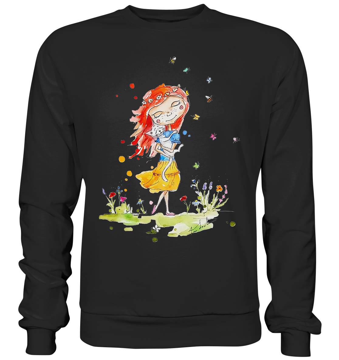 Sommerliches Mädchen mit Katze - Premium Sweatshirt