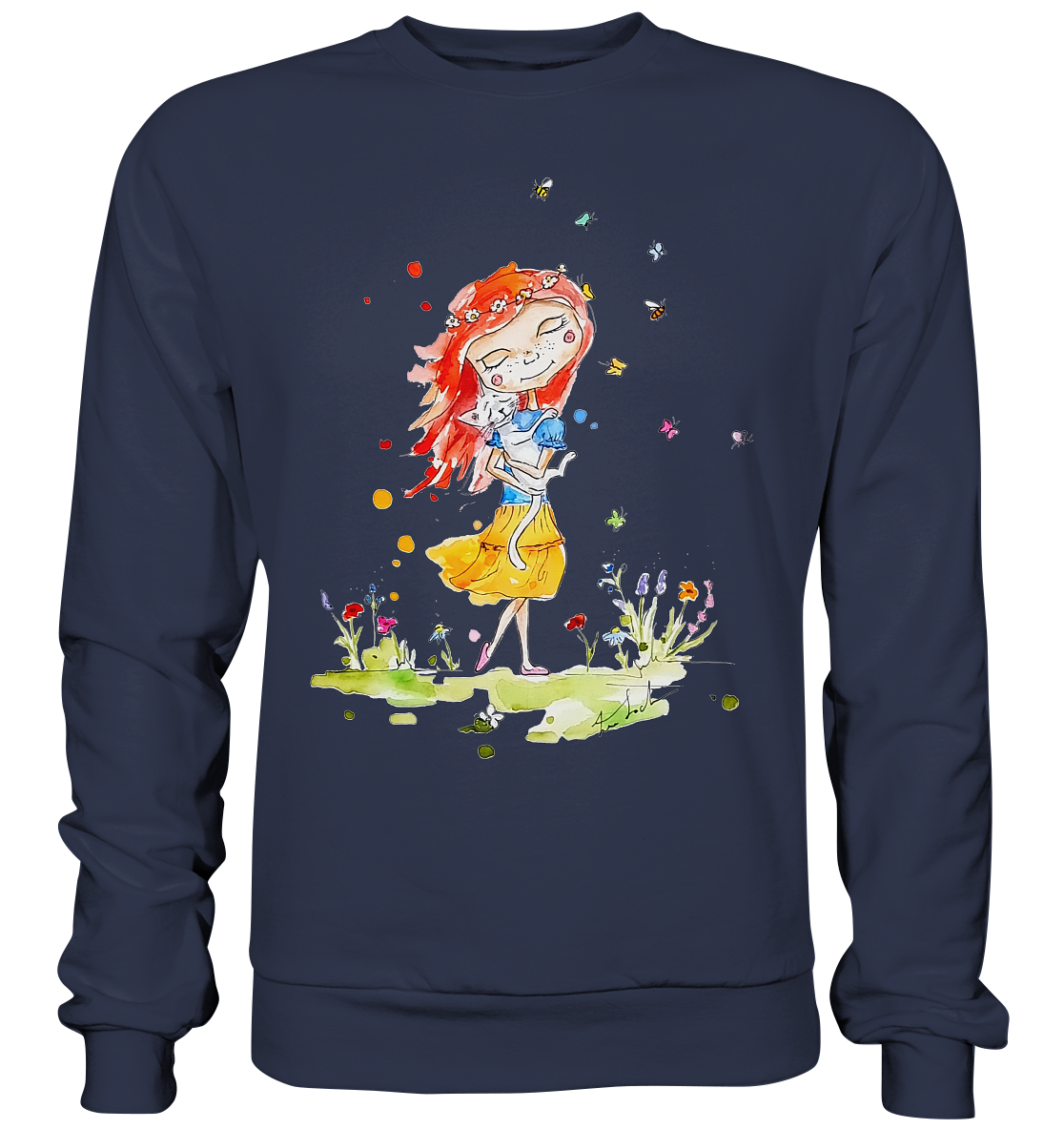 Sommerliches Mädchen mit Katze - Premium Sweatshirt