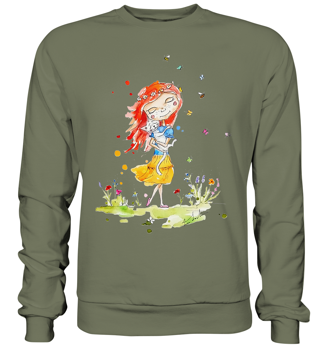 Sommerliches Mädchen mit Katze - Premium Sweatshirt