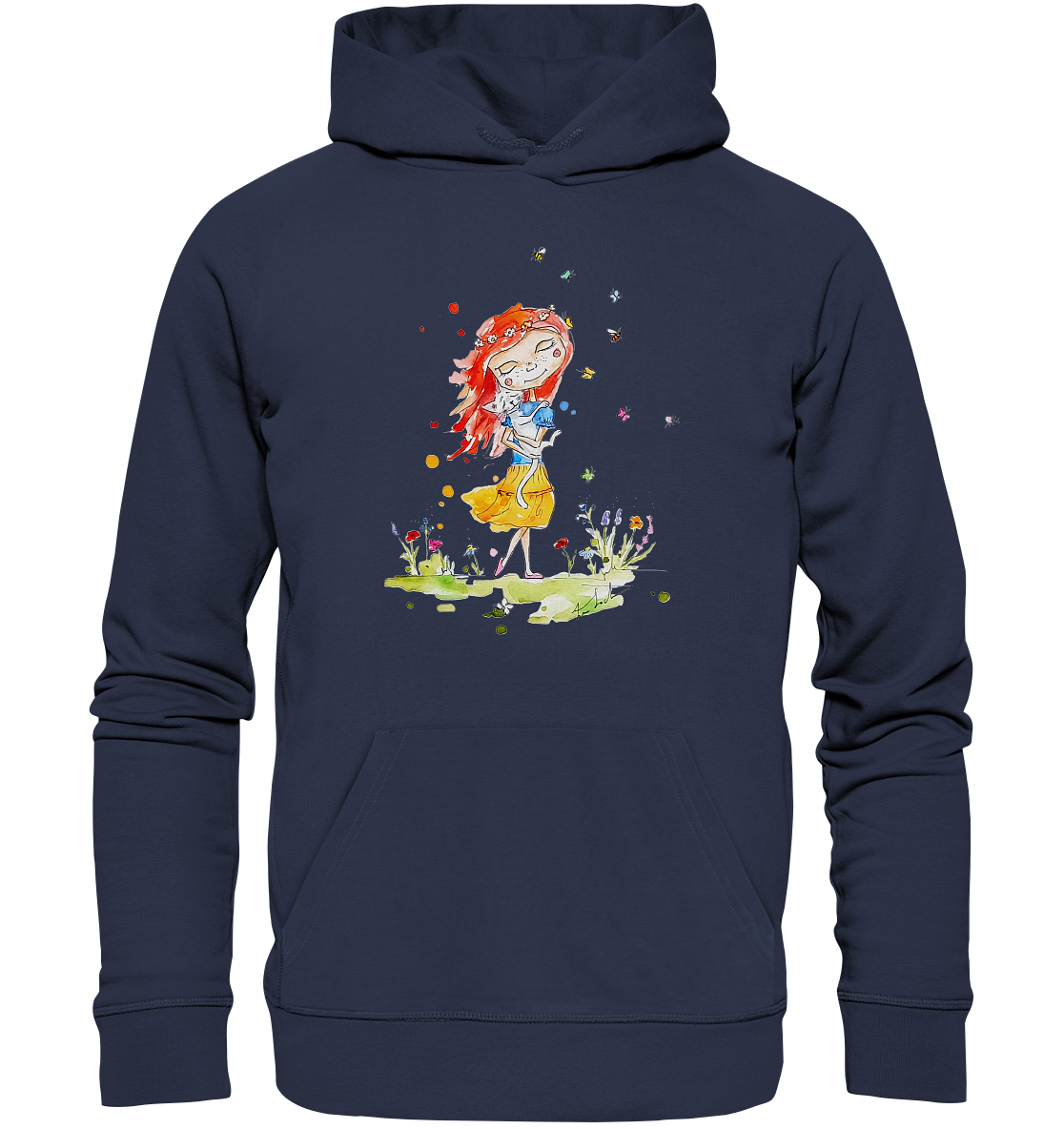 Sommerliches Mädchen mit Katze - Premium Unisex Hoodie