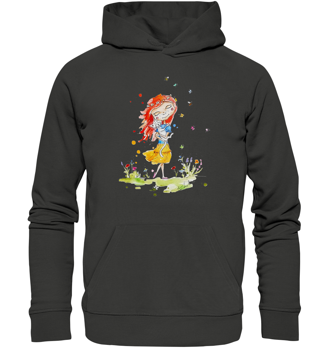 Sommerliches Mädchen mit Katze - Premium Unisex Hoodie