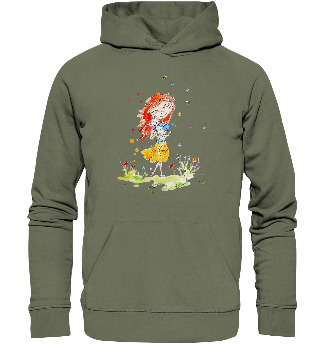 Sommerliches Mädchen mit Katze - Premium Unisex Hoodie