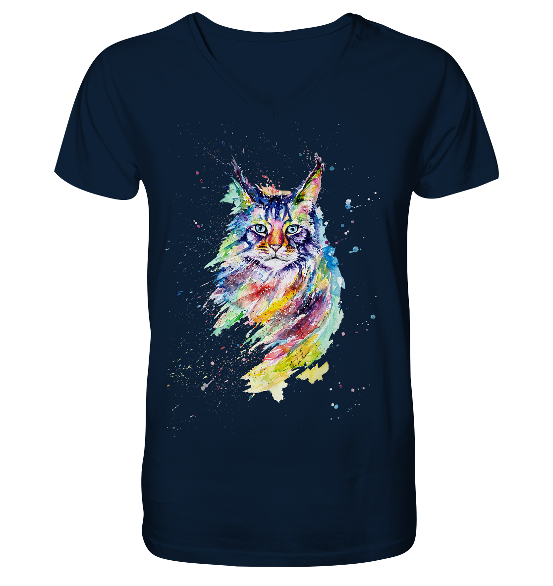 Bunte Katze - V-Neck Shirt