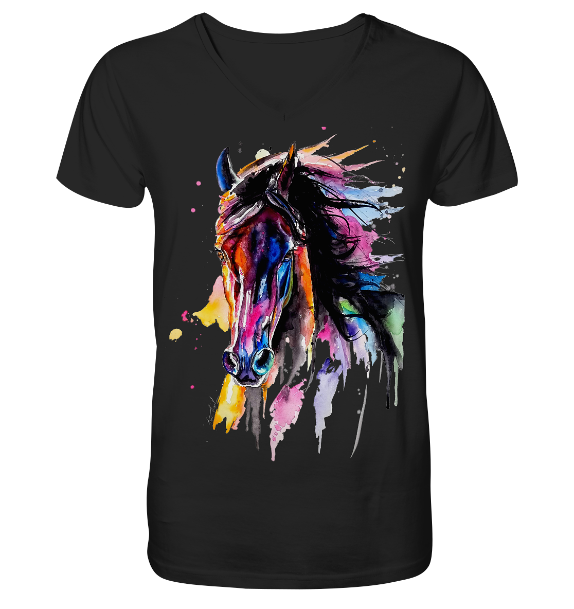 Schwarzes Pferd - V-Neck Shirt