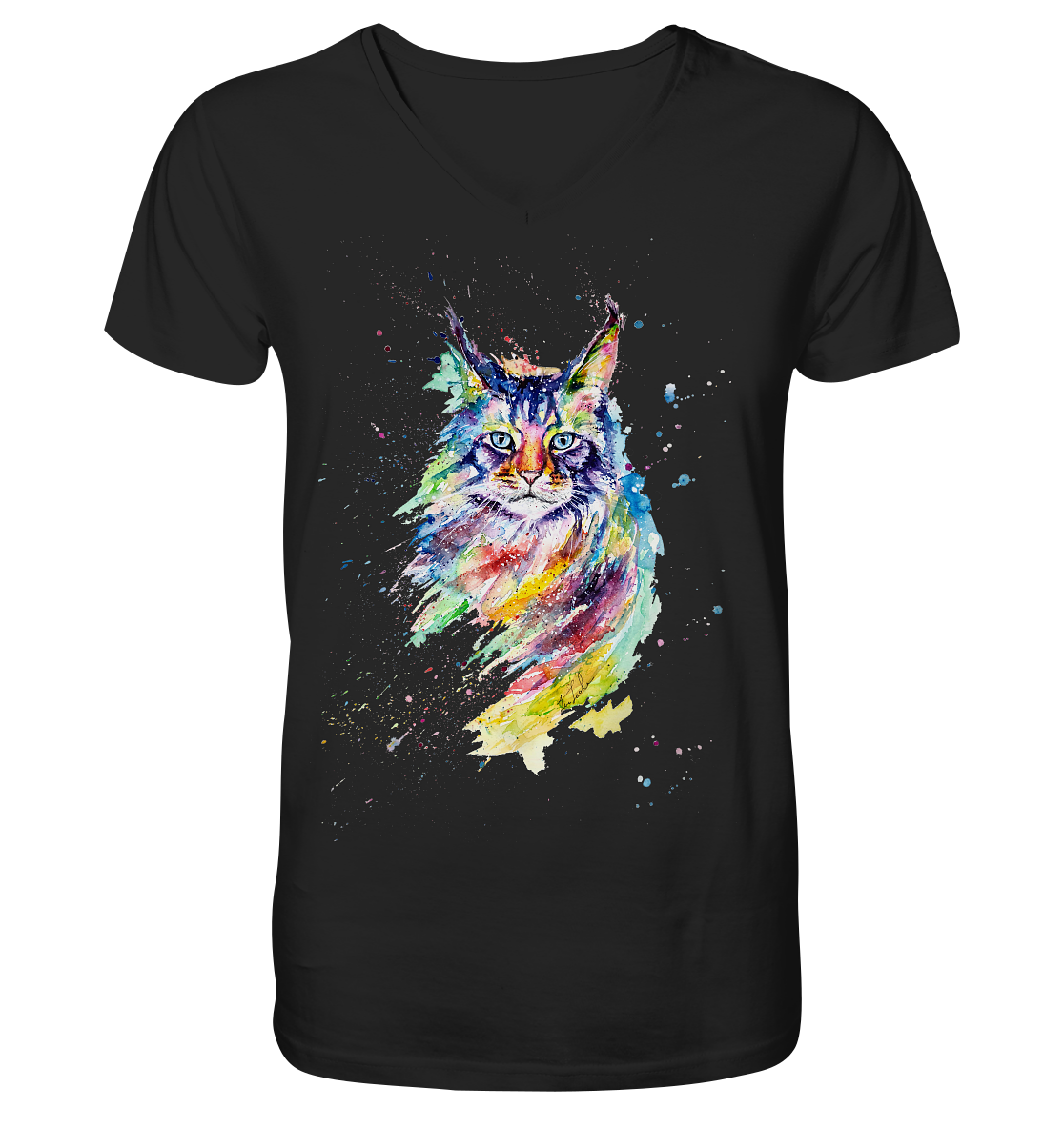 Bunte Katze - V-Neck Shirt