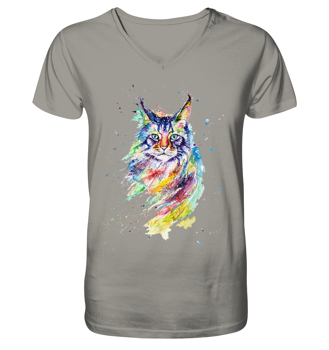 Bunte Katze - V-Neck Shirt