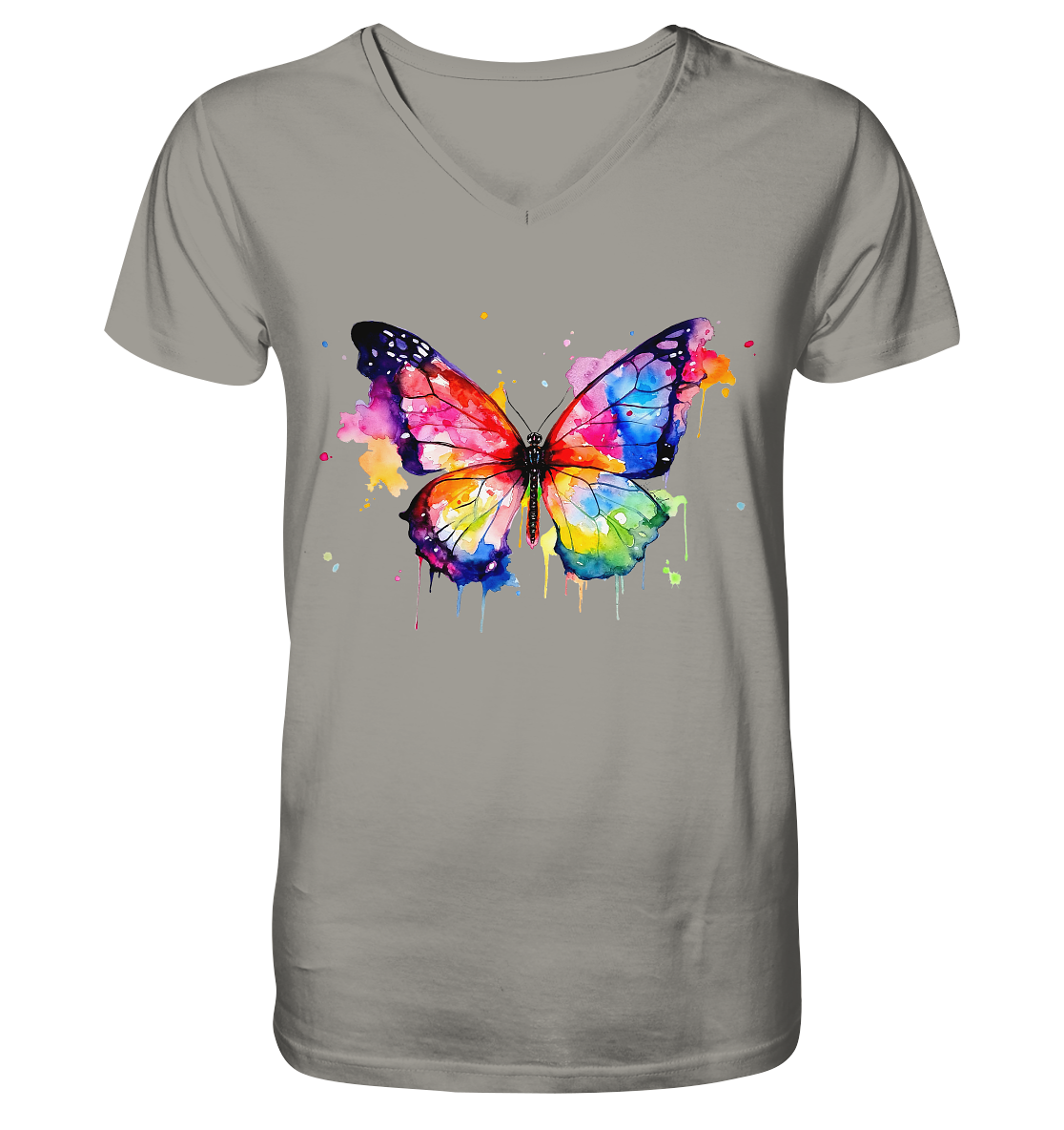 Motiv farbenfroher Schmetterling - V-Neck Shirt