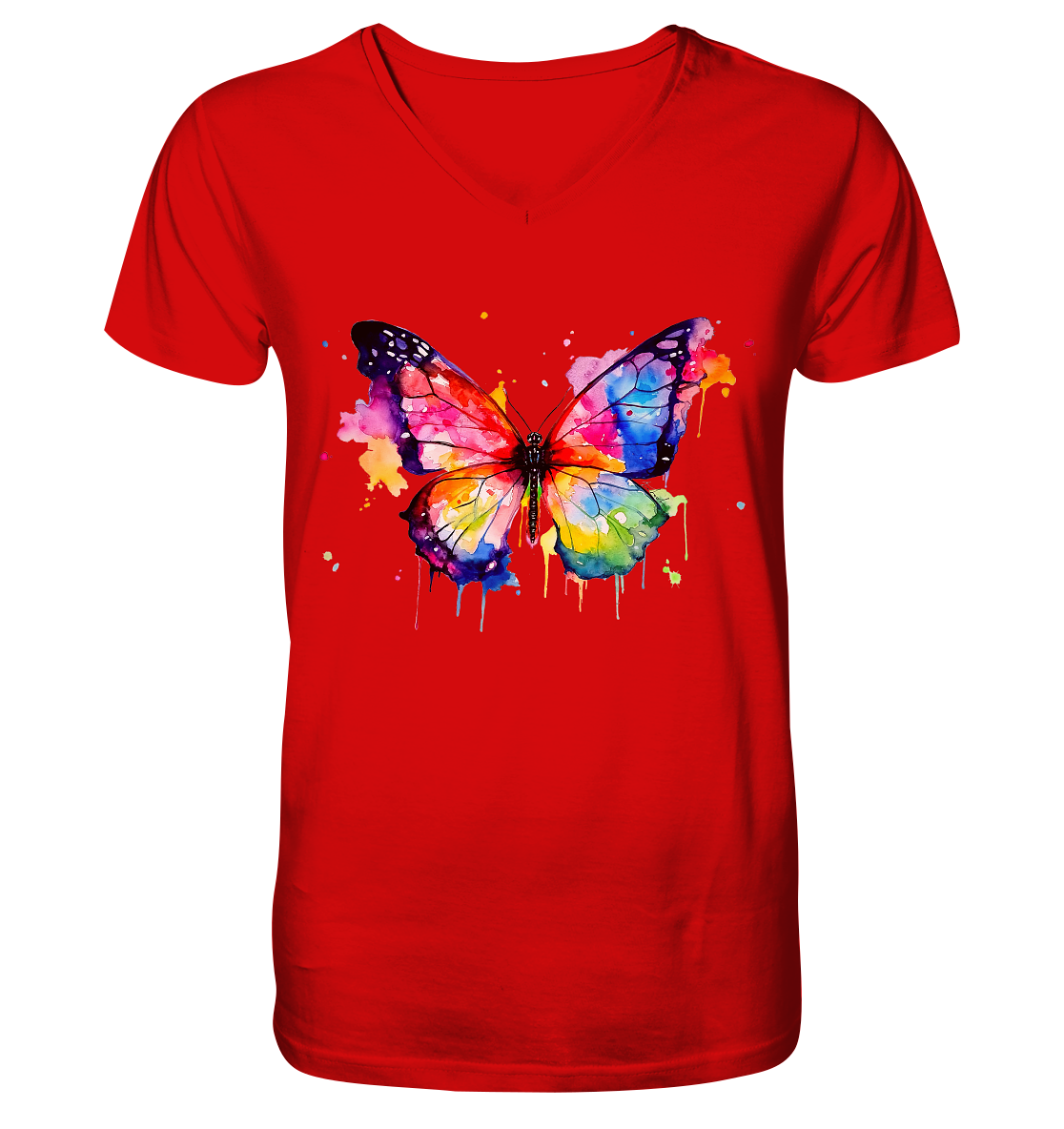 Motiv farbenfroher Schmetterling - V-Neck Shirt