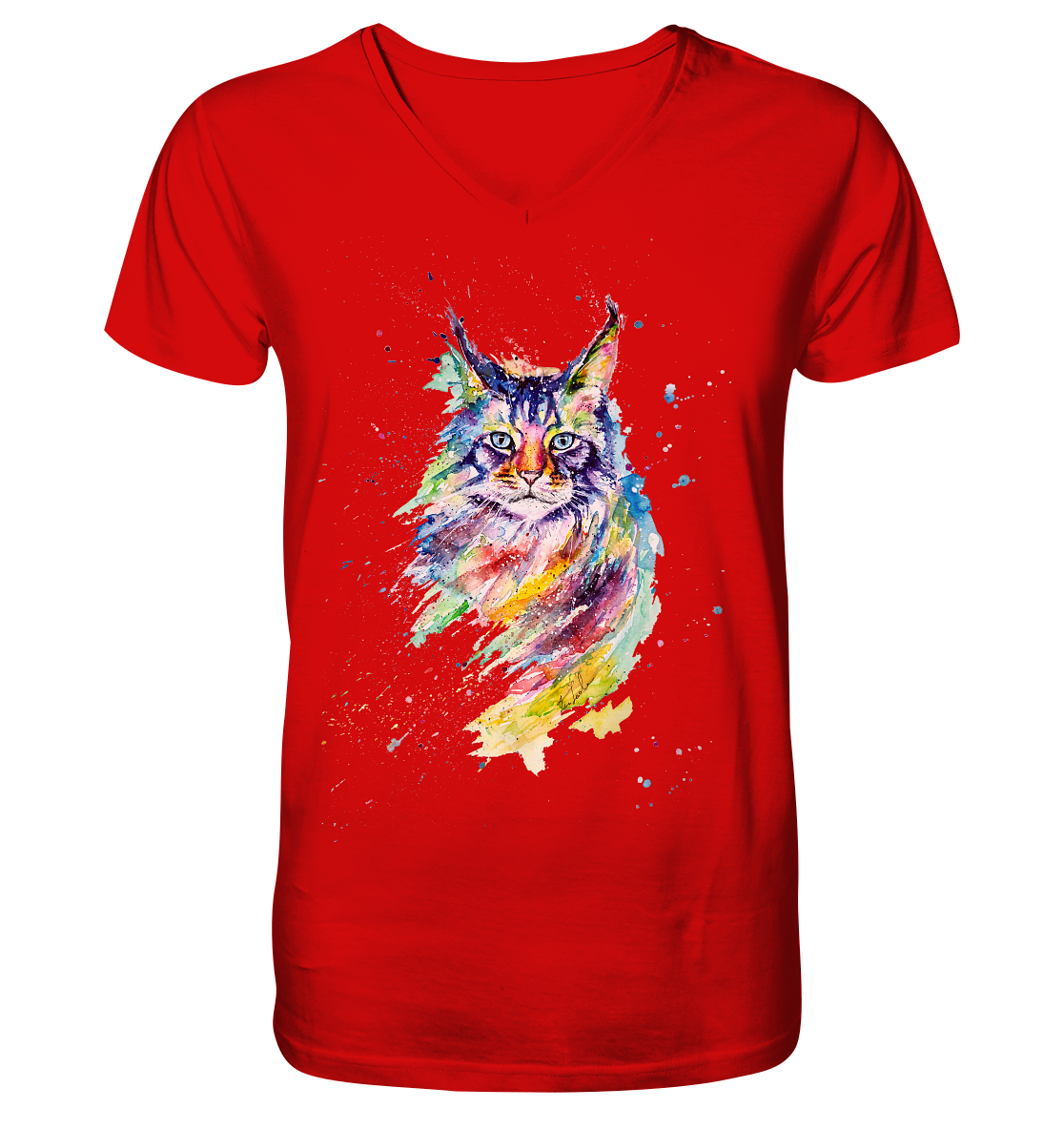 Bunte Katze - V-Neck Shirt