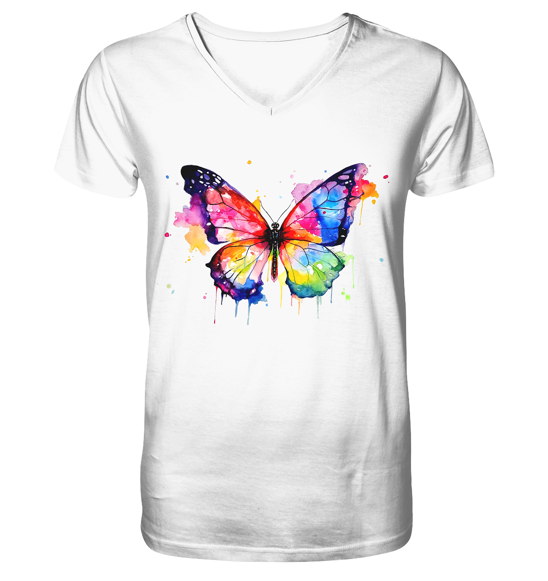 Motiv farbenfroher Schmetterling - V-Neck Shirt