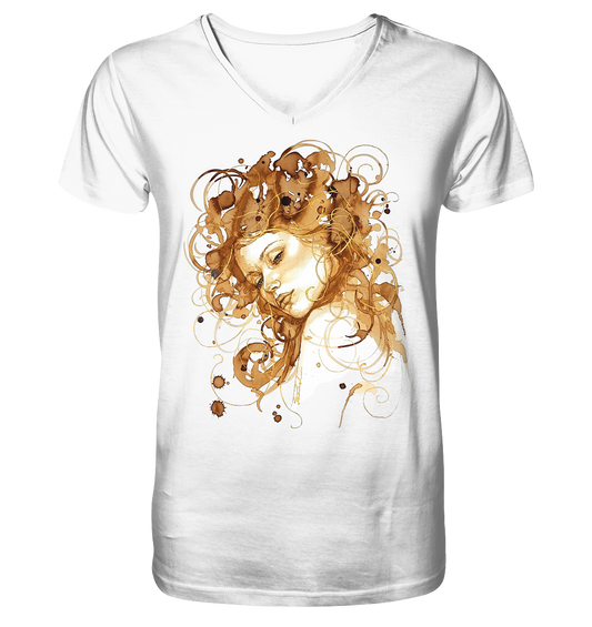 Kaffeemotiv Portrait mit goldenen Haaren - V-Neck Shirt