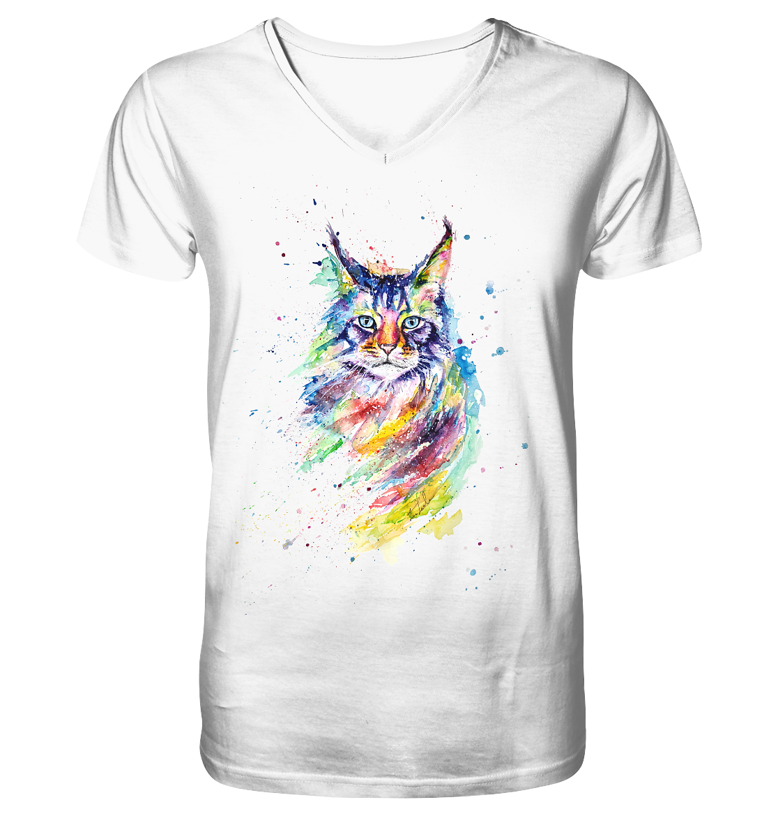 Bunte Katze - V-Neck Shirt