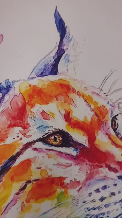 Farbenfroher Luchs in Aquarell - Kunstdruck - Luchs Phileas