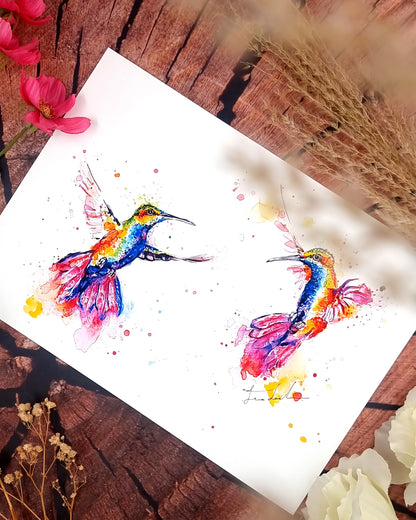 Zwei Kolibris in Aquarell - Kunstdruck  - Zwei Liebende