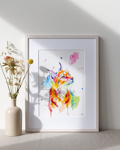 Farbenfroher Luchs in Aquarell - Kunstdruck - Luchs Phileas