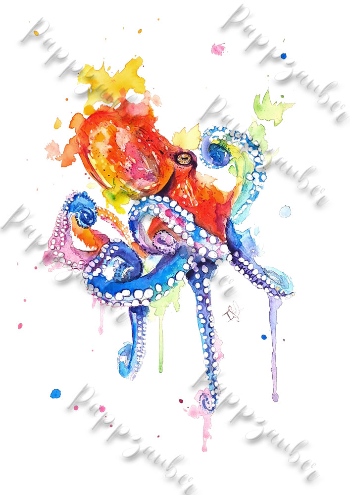 Oktopus in Aquarell - Kunstdruck - Paul